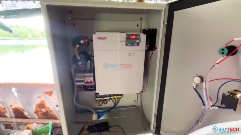 Lắp đặt biến tần cho hệ thống sục khí đầm tôm 3 Lắp đặt Biến Tần Delixi cho hệ thống sục khí đầm tôm